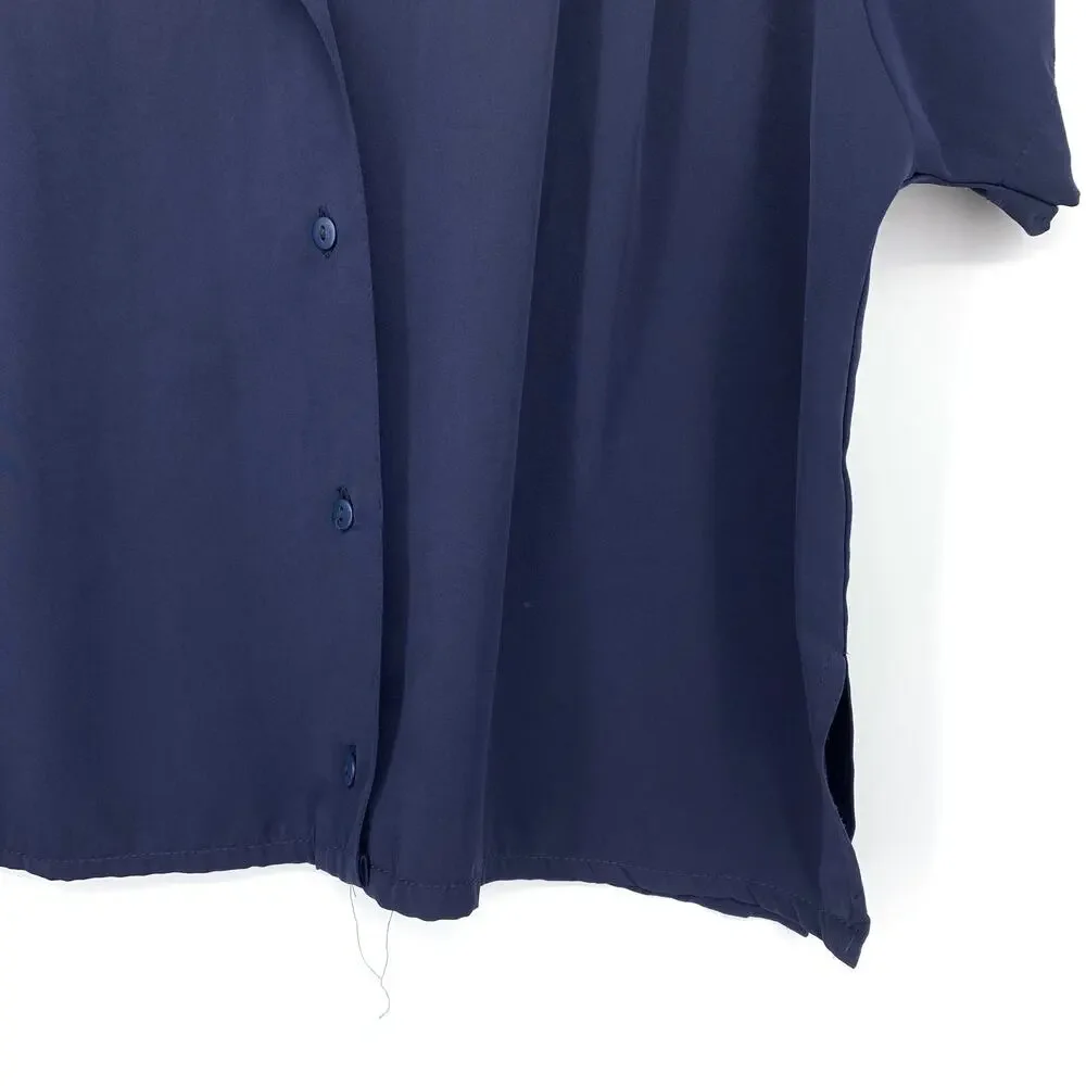Unbranded Short Sleeve Collared Shirt Womens Size Large Navy Blue Button Front